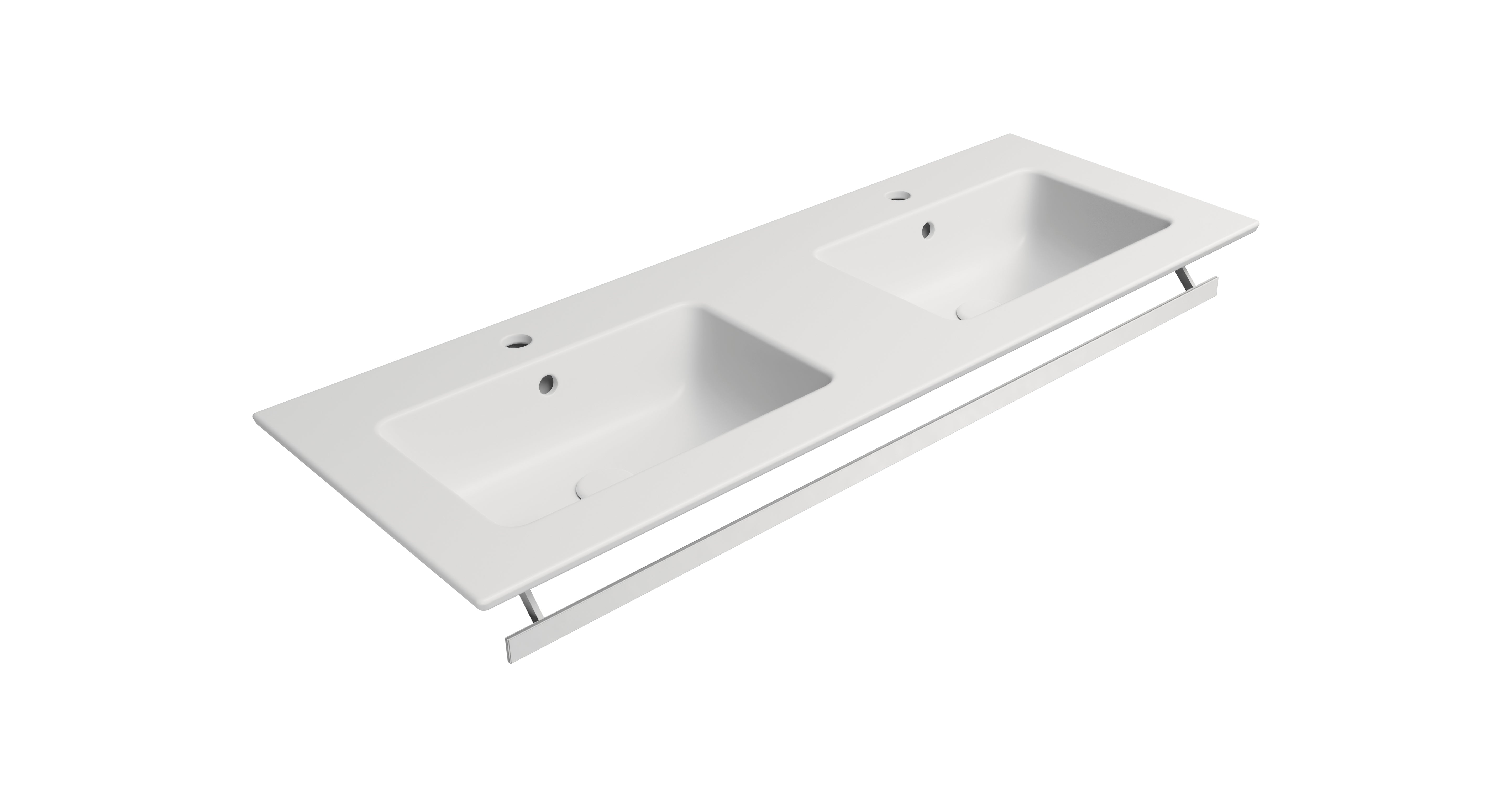 Lavabo doppio bacino con foro troppopieno – 122×46 cm