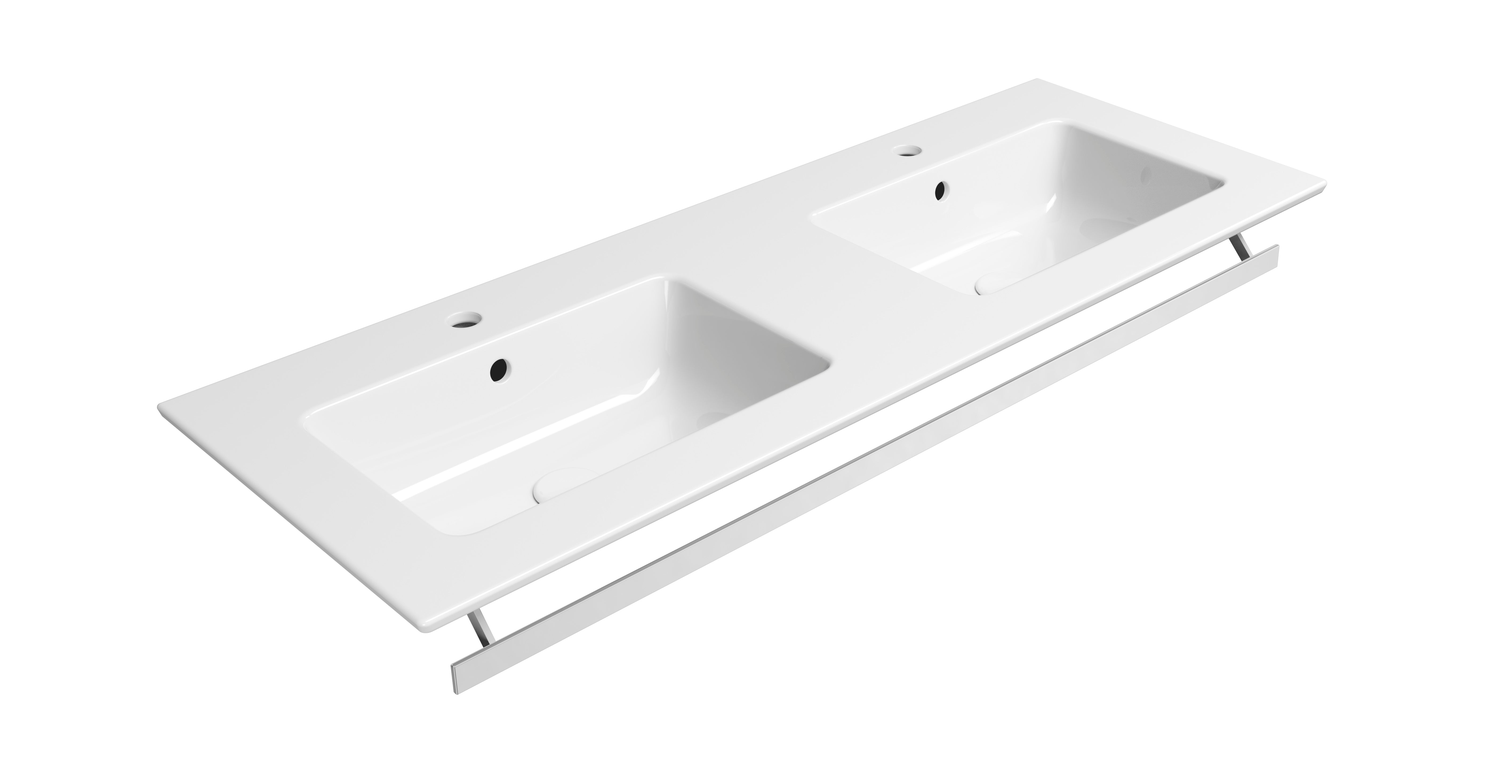 Lavabo doppio bacino con foro troppopieno – 122×46 cm