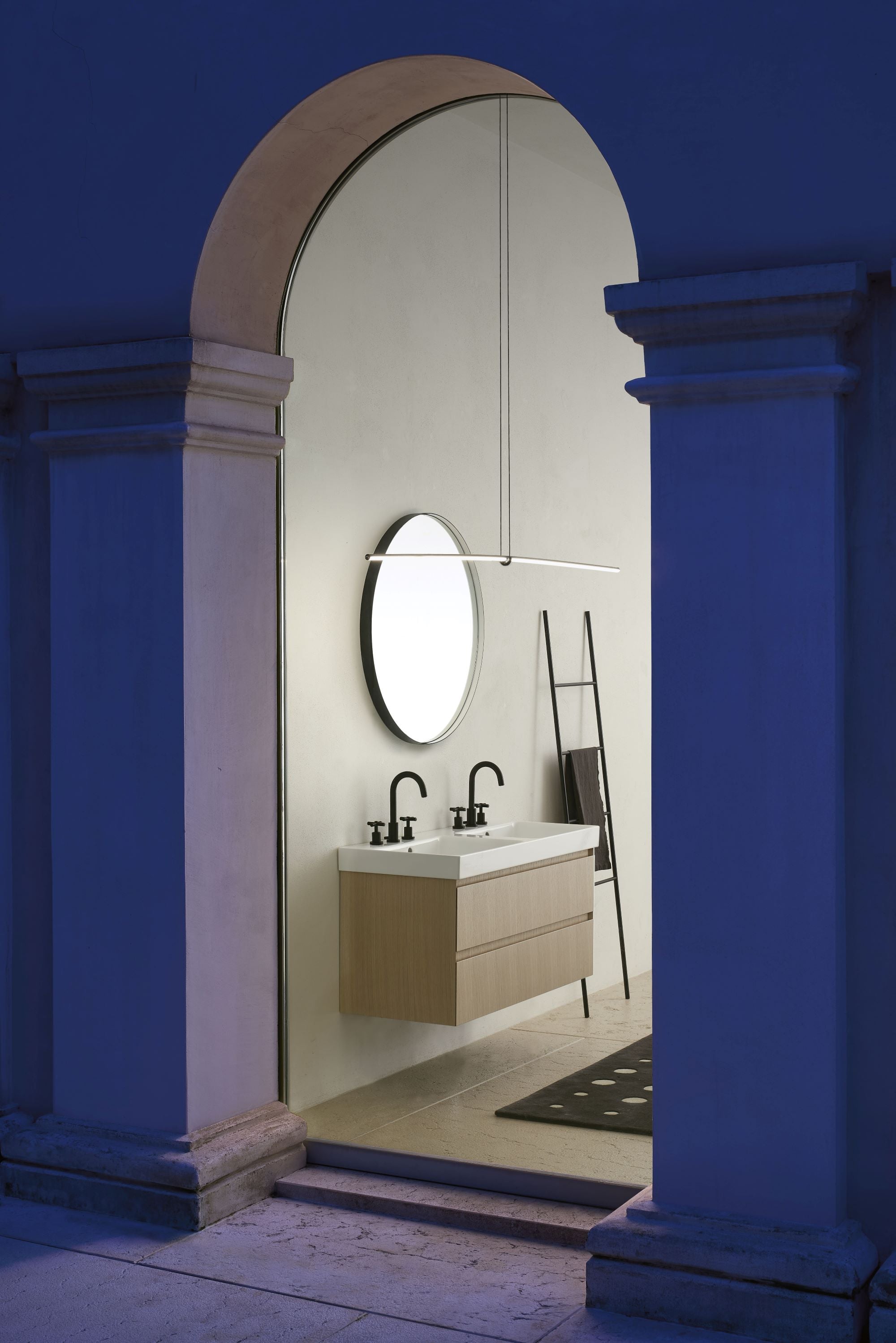 Lavabo doppio bacino con foro troppo pieno monoforo CM:120X50