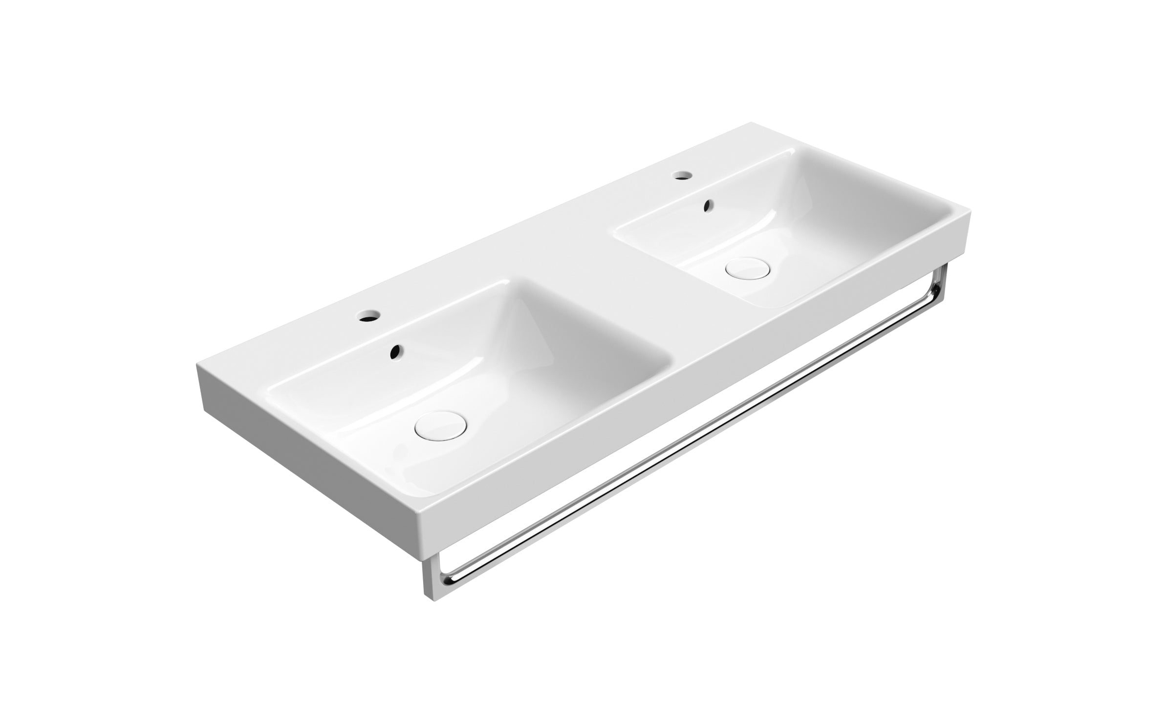 Lavabo doppio bacino con foro troppo pieno monoforo CM:120X50