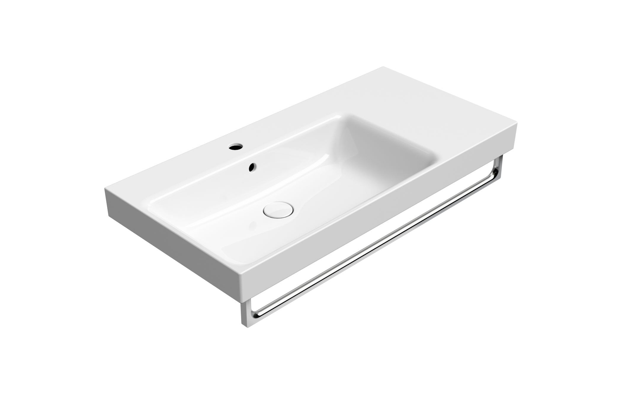 Lavabo con piano ceramico destro con foro troppopieno CM:100x50 monoforo