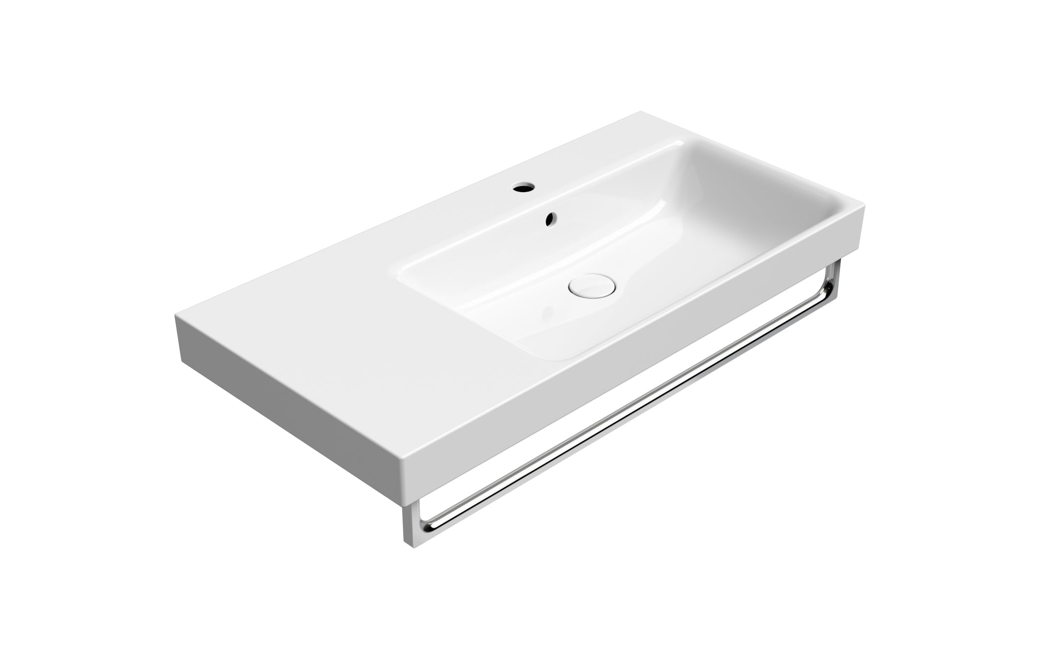 Lavabo con piano ceramico sinistro con foro troppopieno CM:100X50. Installazione a sospensione o ad incasso e su mobile - DOMUS