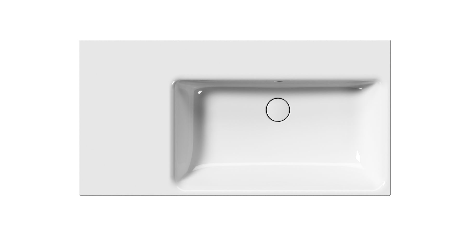 Lavabo con piano ceramico sinistro con foro troppopieno CM:100X50. Installazione a sospensione o ad incasso e su mobile - DOMUS