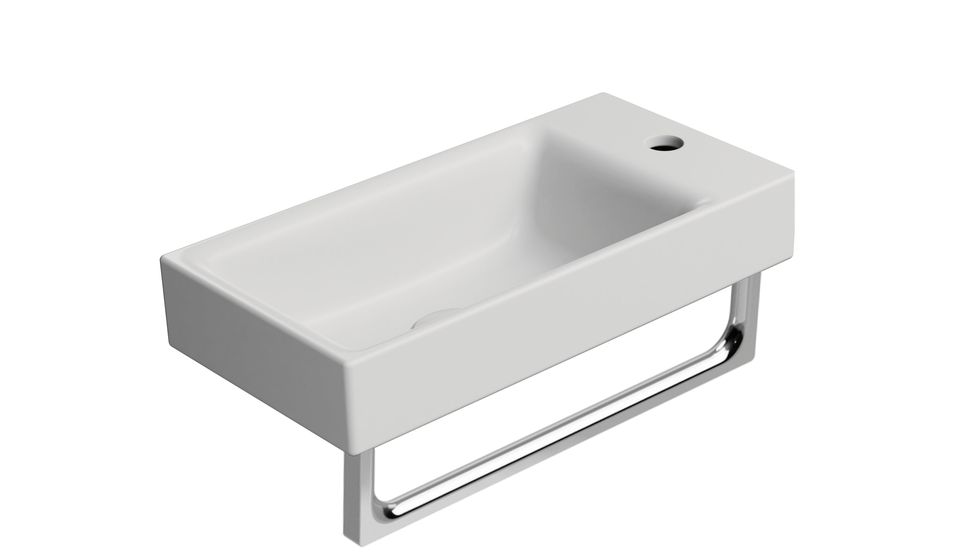 Lavabo senza foro  troppopieno Cm:50x25. Installazione a sospensione o ad incasso su mobile. Smaltato su 4 lati. 