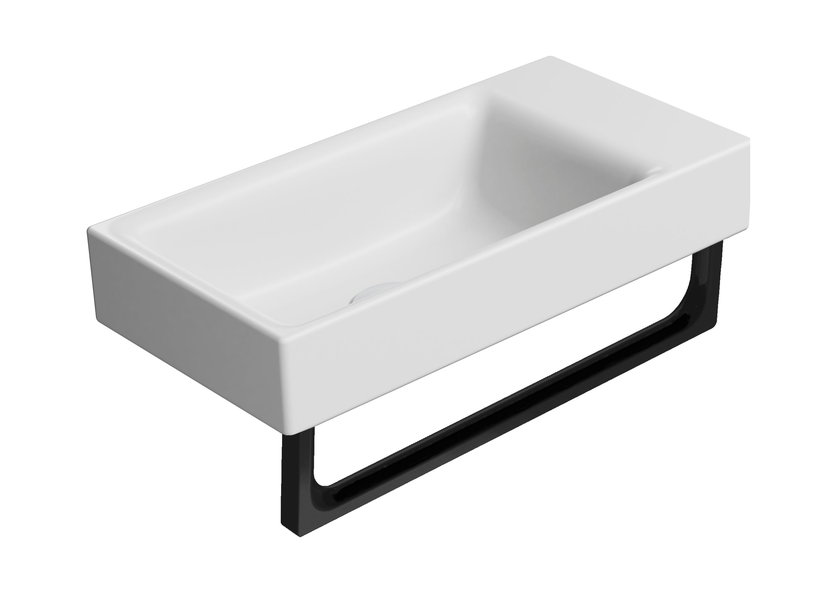 Lavabo senza foro  troppopieno Cm:50x25. Installazione a sospensione o ad incasso su mobile. Smaltato su 4 lati. 
