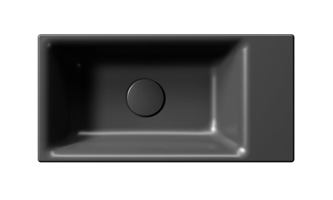 Lavabo senza foro  troppopieno Cm:50x25. Installazione a sospensione o ad incasso su mobile. Smaltato su 4 lati. 