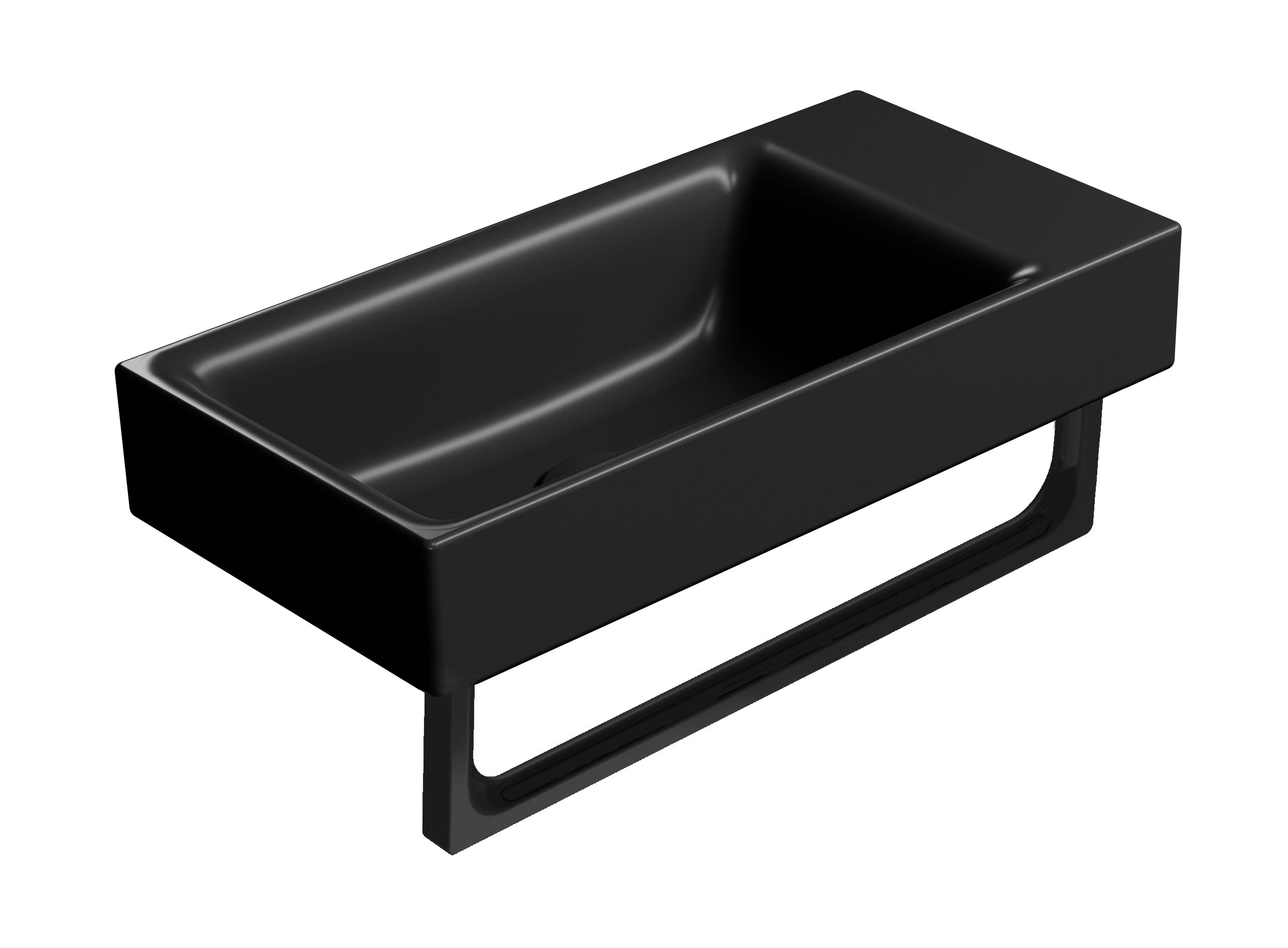 Lavabo senza foro  troppopieno Cm:50x25. Installazione a sospensione o ad incasso su mobile. Smaltato su 4 lati. 