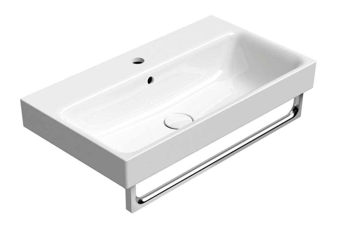 Lavabo con foro troppopieno monoforo CM:70x40. Installazione a sospensione o ad incasso.