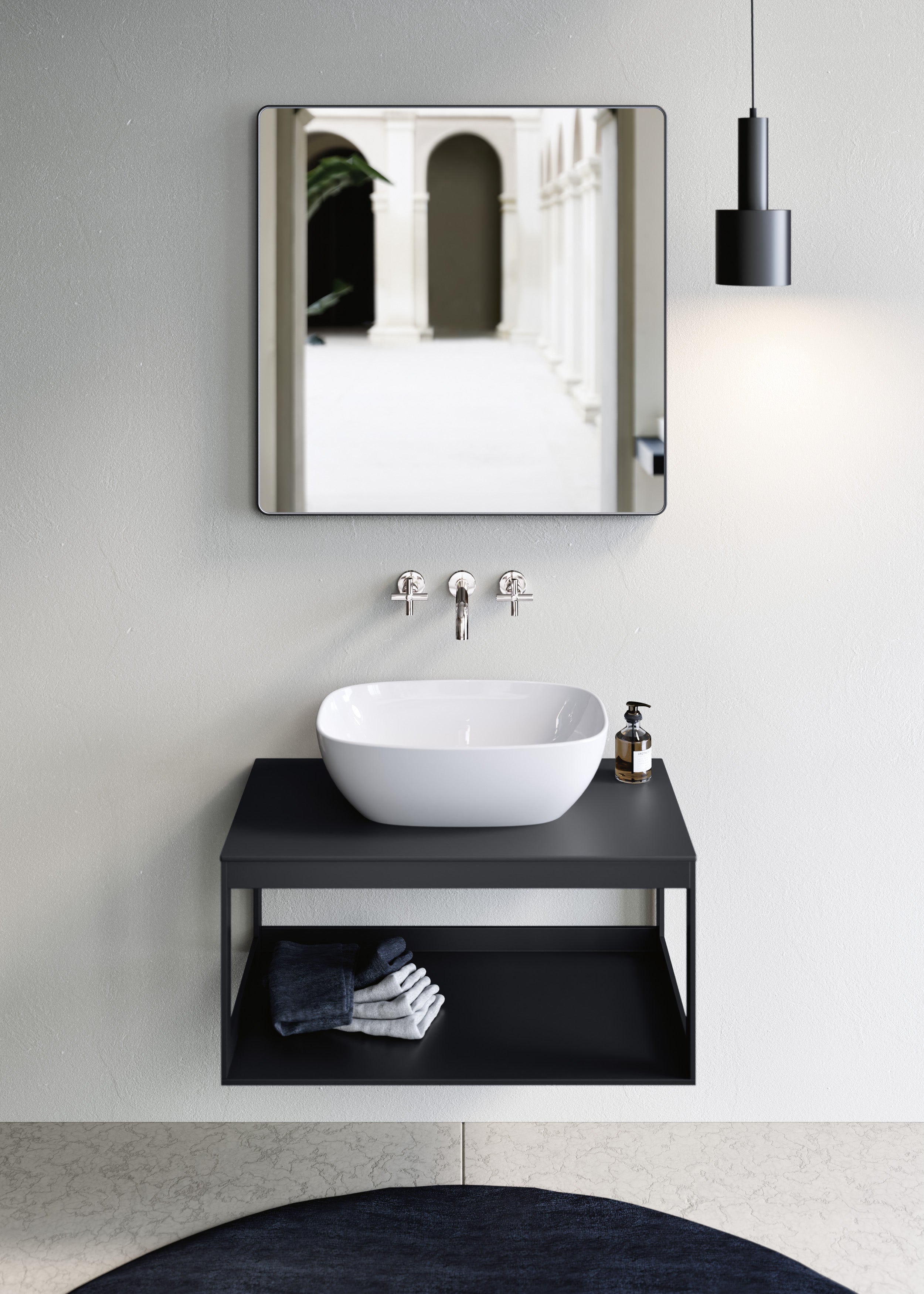 Lavabo senza foro troppopieno CM:50x35 predisposto per rubinetteria da parete o su piano.