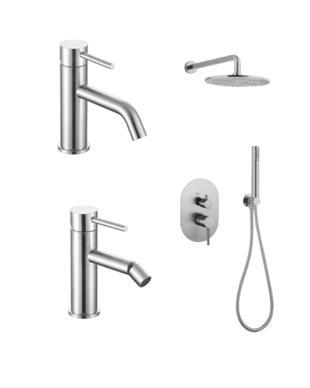 Set Completo Lavabo, Bidet e Kit Doccia in Acciaio Inox 316 – Steel