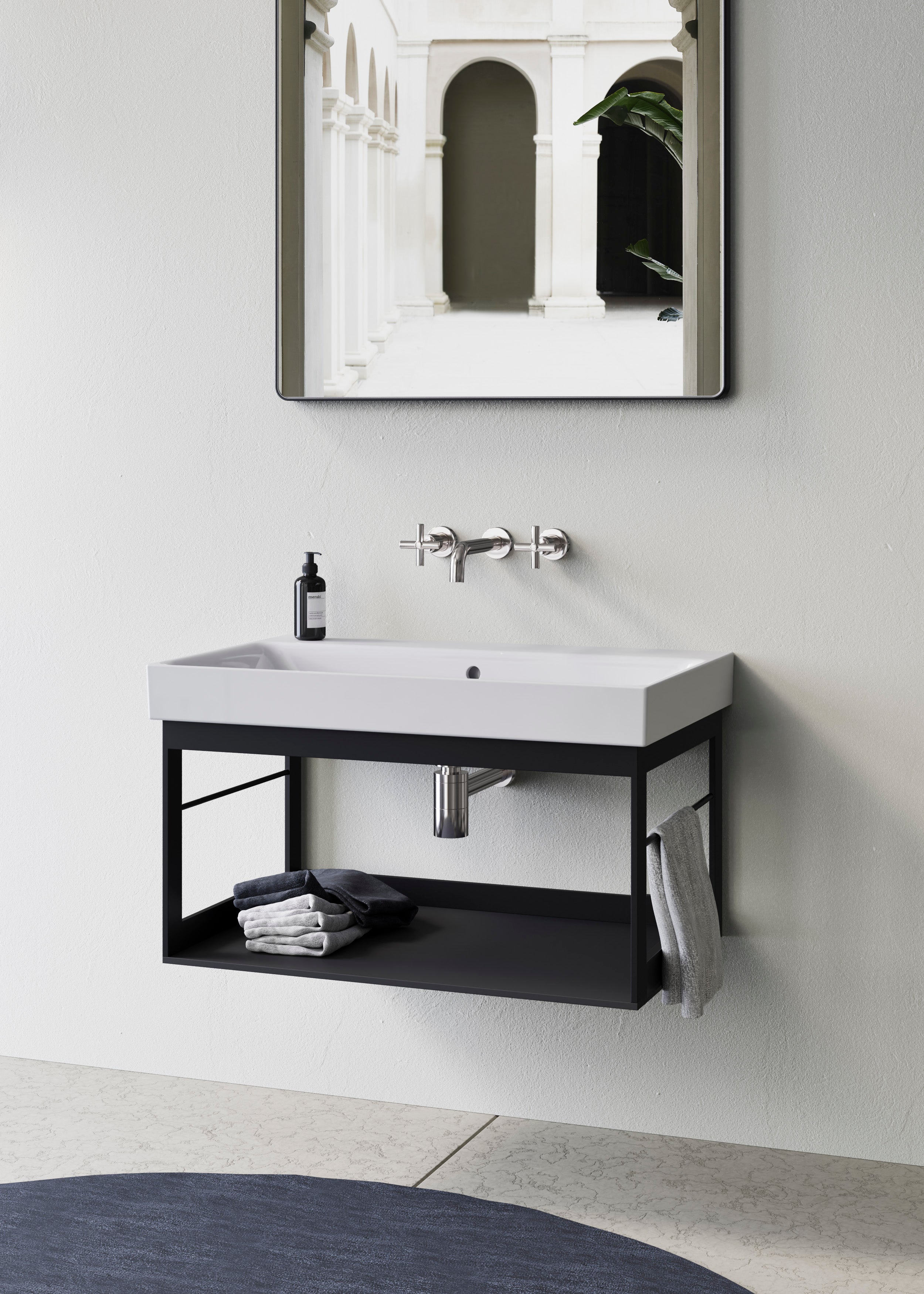 Mobile da bagno sospeso in alluminio– cm 76 × 48