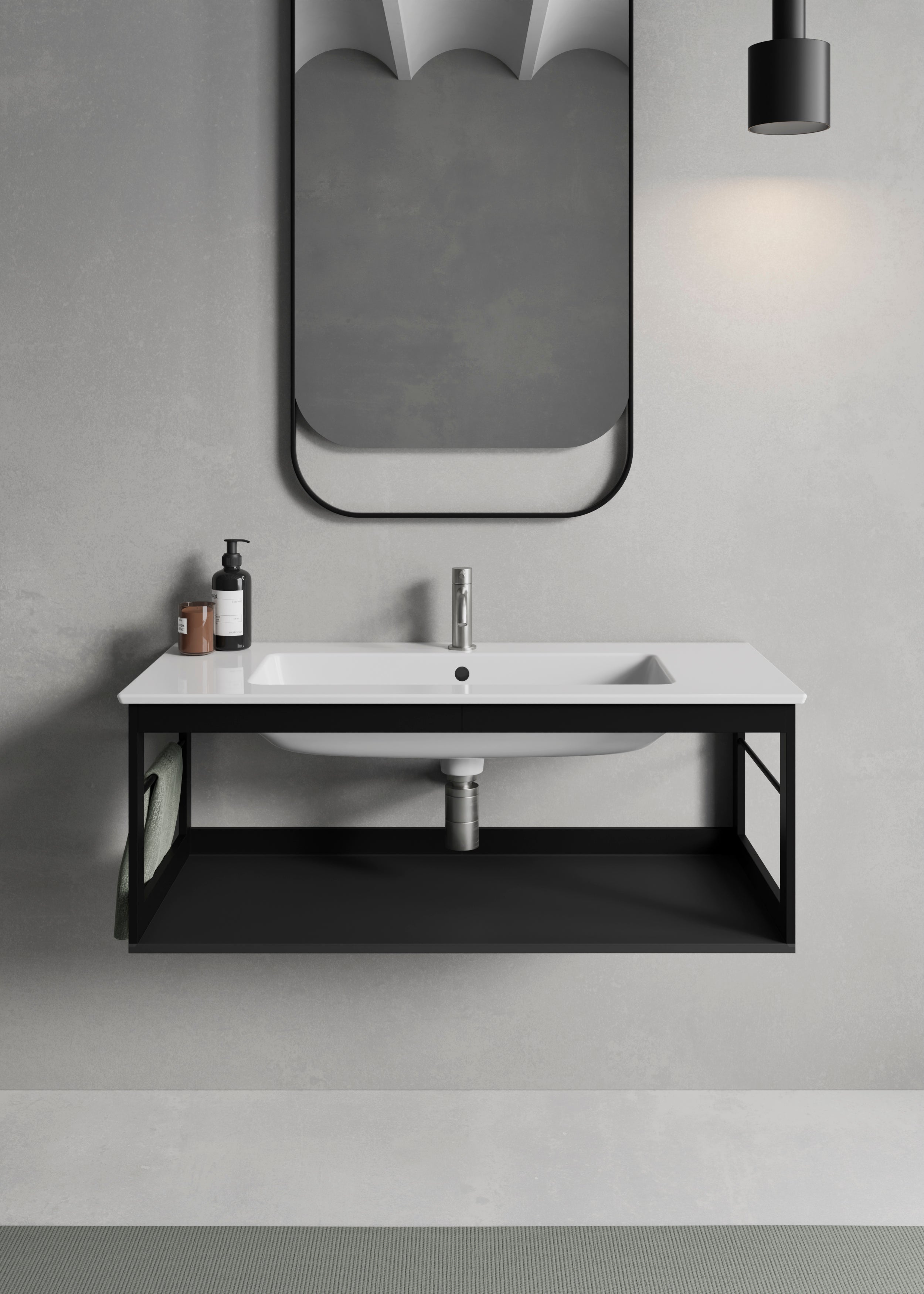 Mobile da bagno sospeso in alluminio con portasciugamani – cm 96 × 48