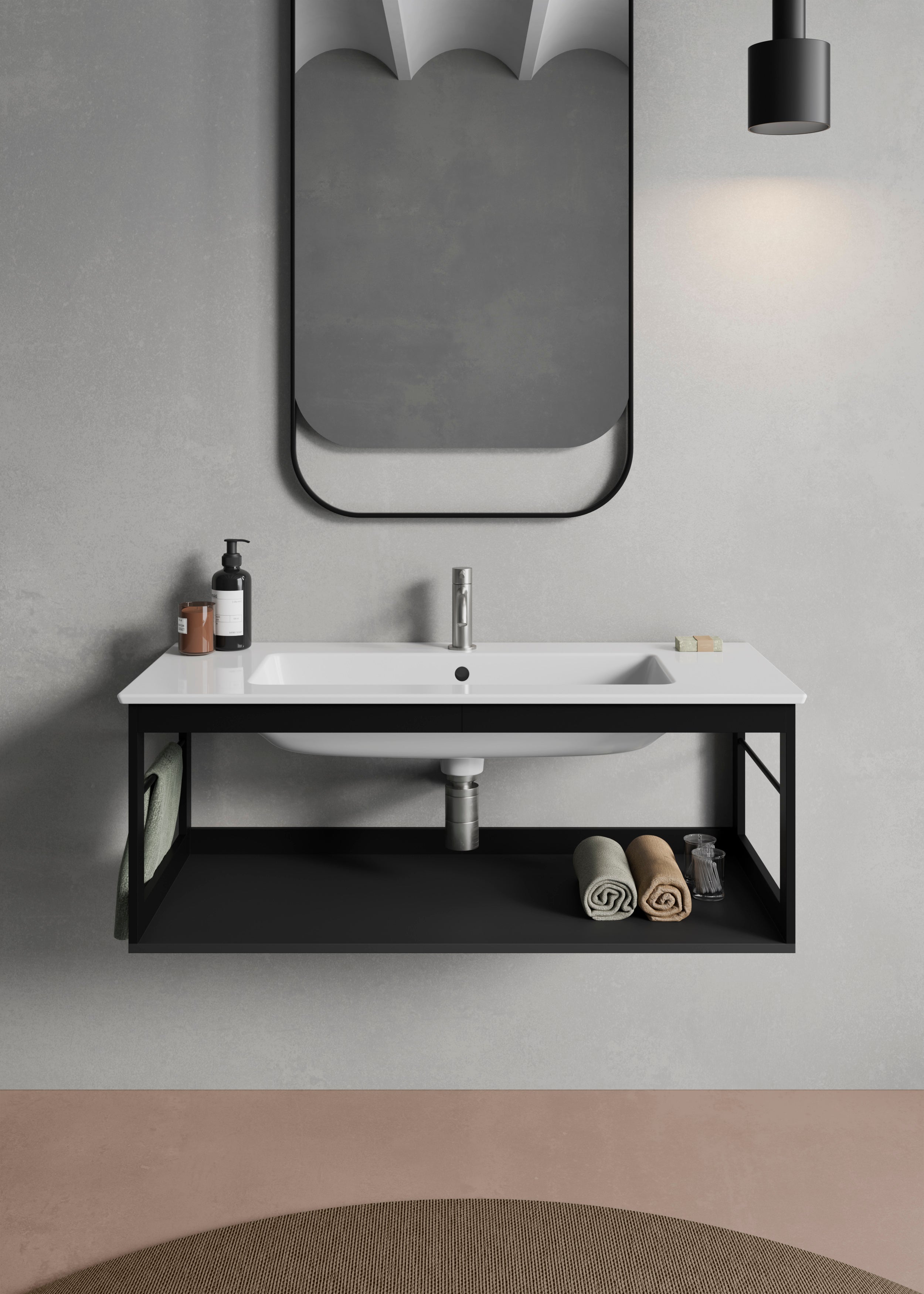 Mobile da bagno sospeso in alluminio con portasciugamani – cm 96 × 48