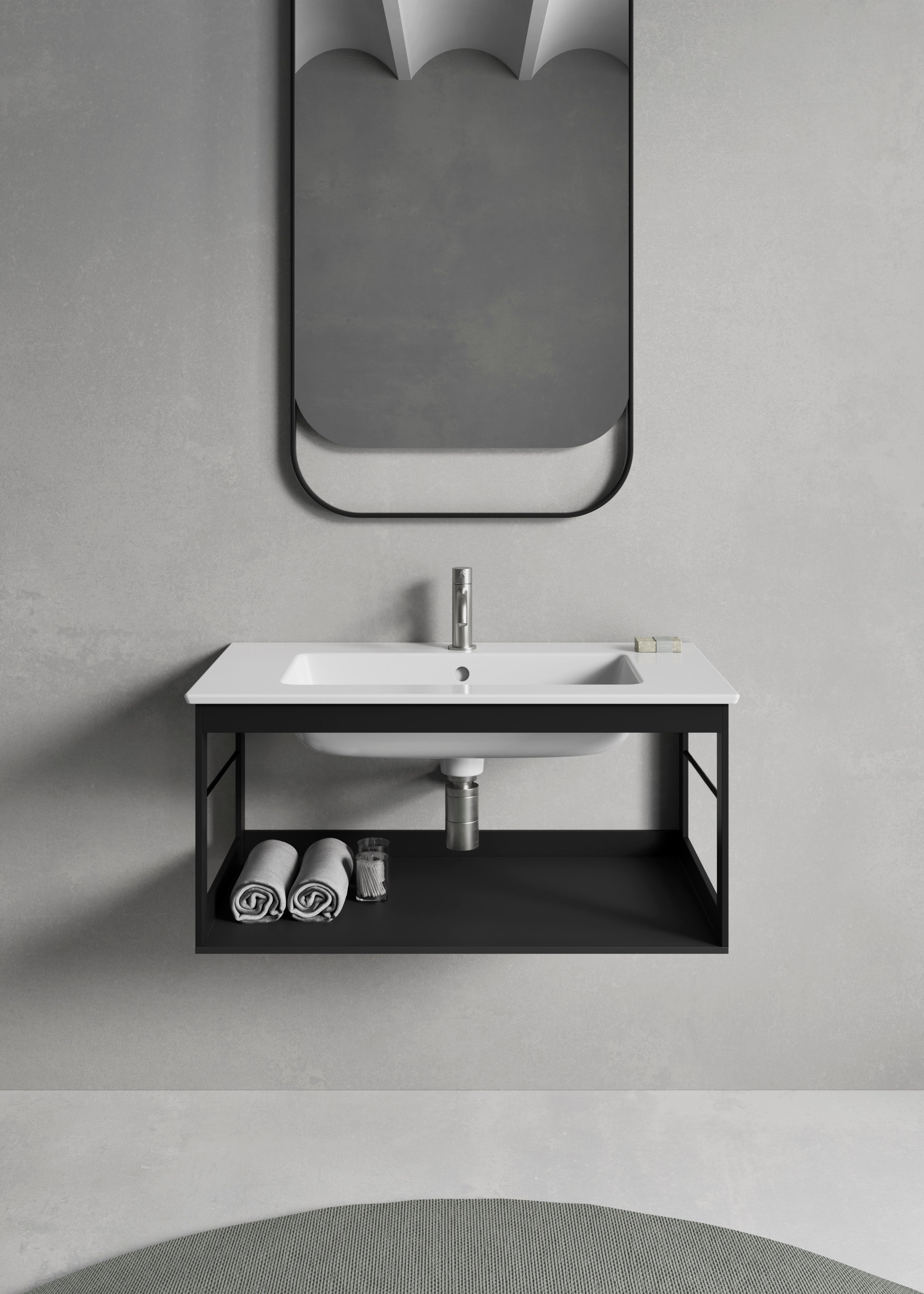Mobile da bagno sospeso in alluminio  – cm 80× 44