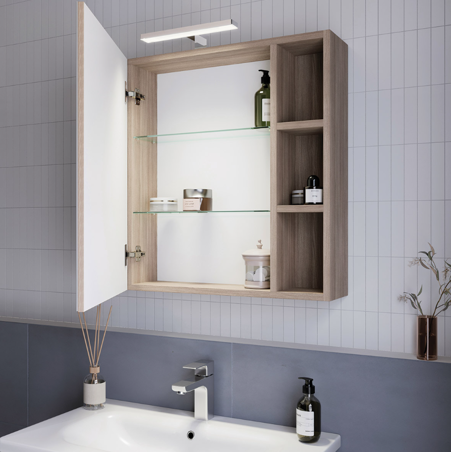 Specchio contenitore 1 anta + vani a giorno – H70 (L79 / L88 / L97)