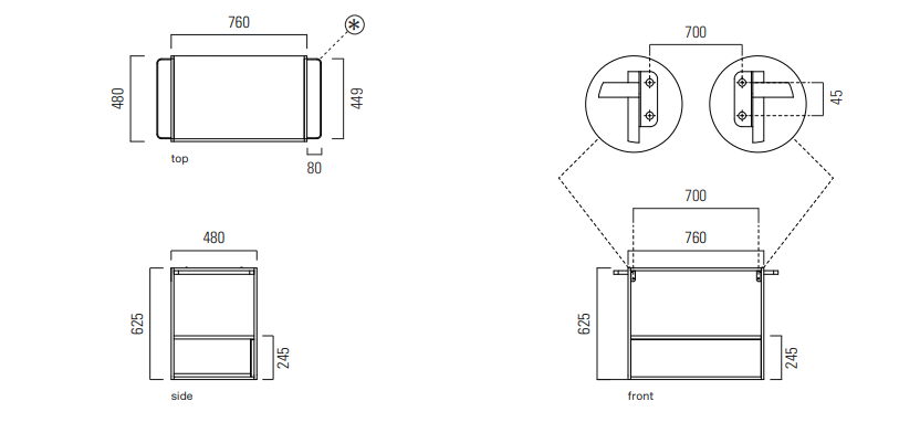 Mobile da bagno con cassetto – cm 76×48