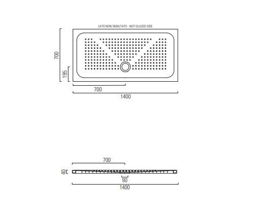 Piatto doccia antiscivolo in ceramica – CM 140X70  Kg: 39,5  H: 4 cm