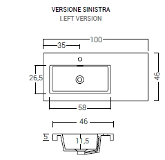 Lavabo in resina CM100x46 – piano sinistro