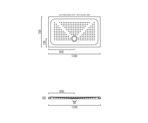 Piatto doccia antiscivolo in ceramica – CM 120X70  Kg: 34  H: 4 cm