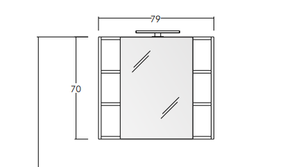 Specchio contenitore 1 anta + vani a giorno – H70 (L79 / L88 / L97)