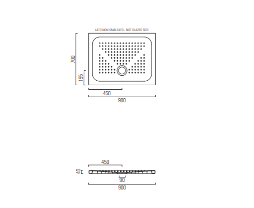 Piatto doccia antiscivolo in ceramica – CM 90X70  Kg: 25,5 H: 4 cm