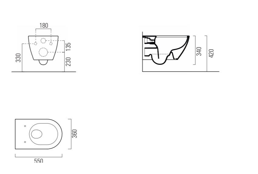 WC Eco installazione a sospensione CM:55x36 con fissaggio laterale e sistema di scarico Swirflush