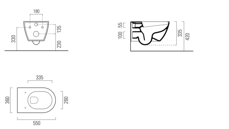 WC installazione a sospensione CM55x36 con sistema di scarico Swirflush - DOMUS