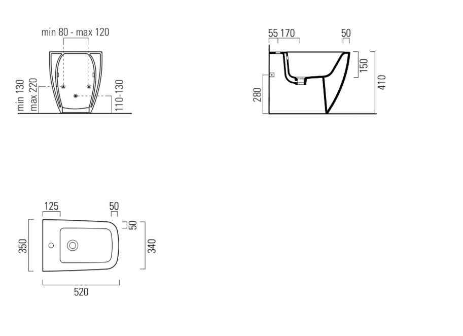Bidet sospeso monoforo con foro troppopieno CM:52x35