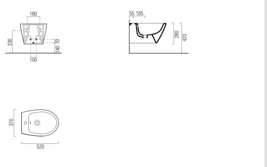 Bidet sospeso monoforo con foro troppopieno CM:54x37