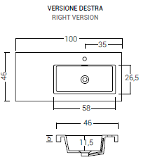 Lavabo in resina cm100x46 – piano destro