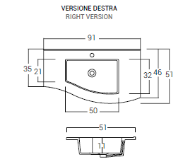 Lavabo in resina piano destro - 91x46 cm