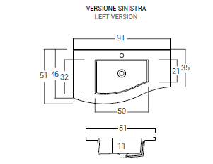 Lavabo in resina piano sinistro - 91x46 cm
