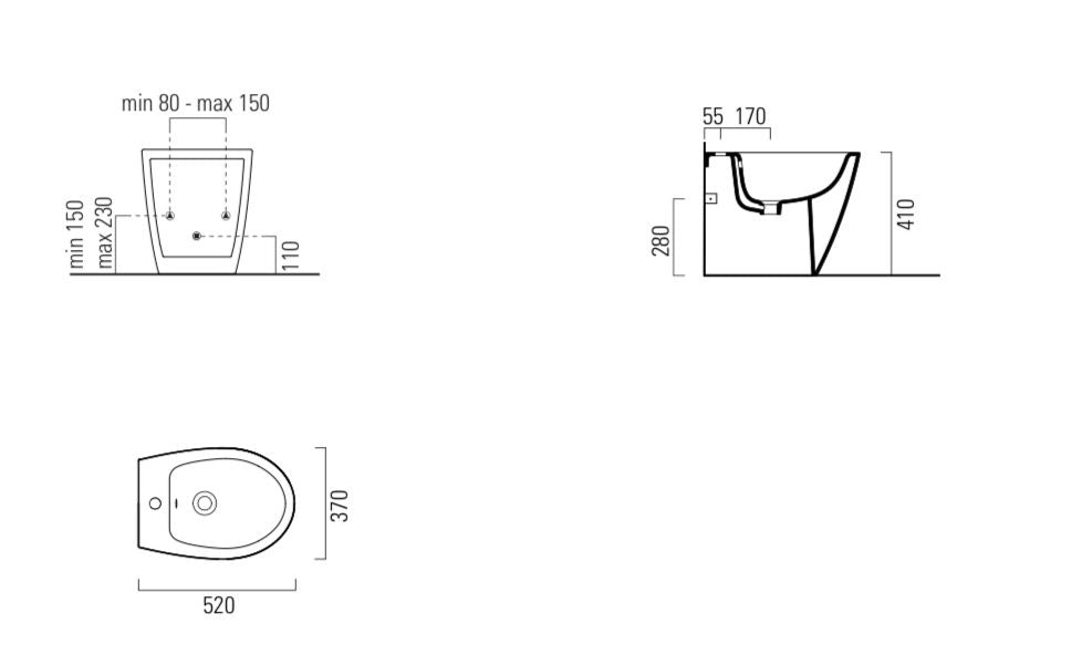Bidet  monoforo con foro troppopieno CM:52x37
