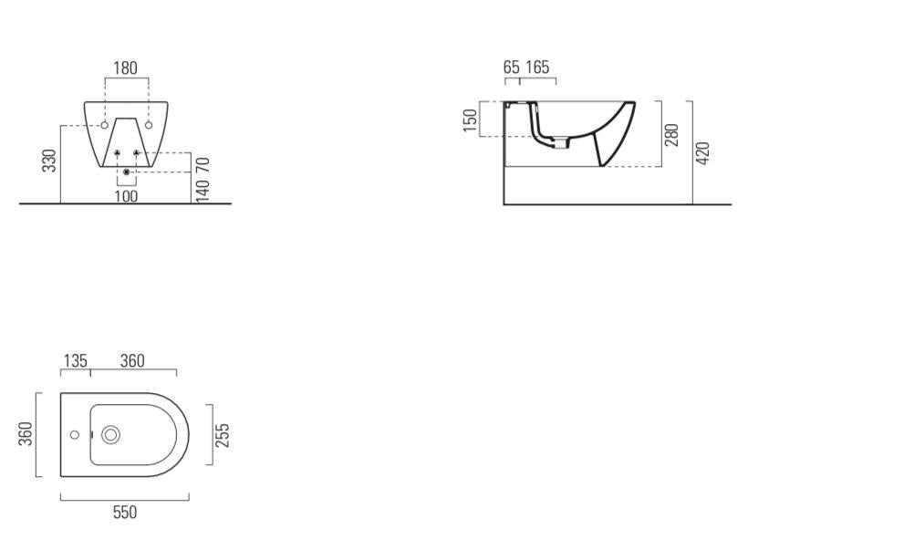 Bidet sospeso monoforo con foro troppopieno CM:55x36