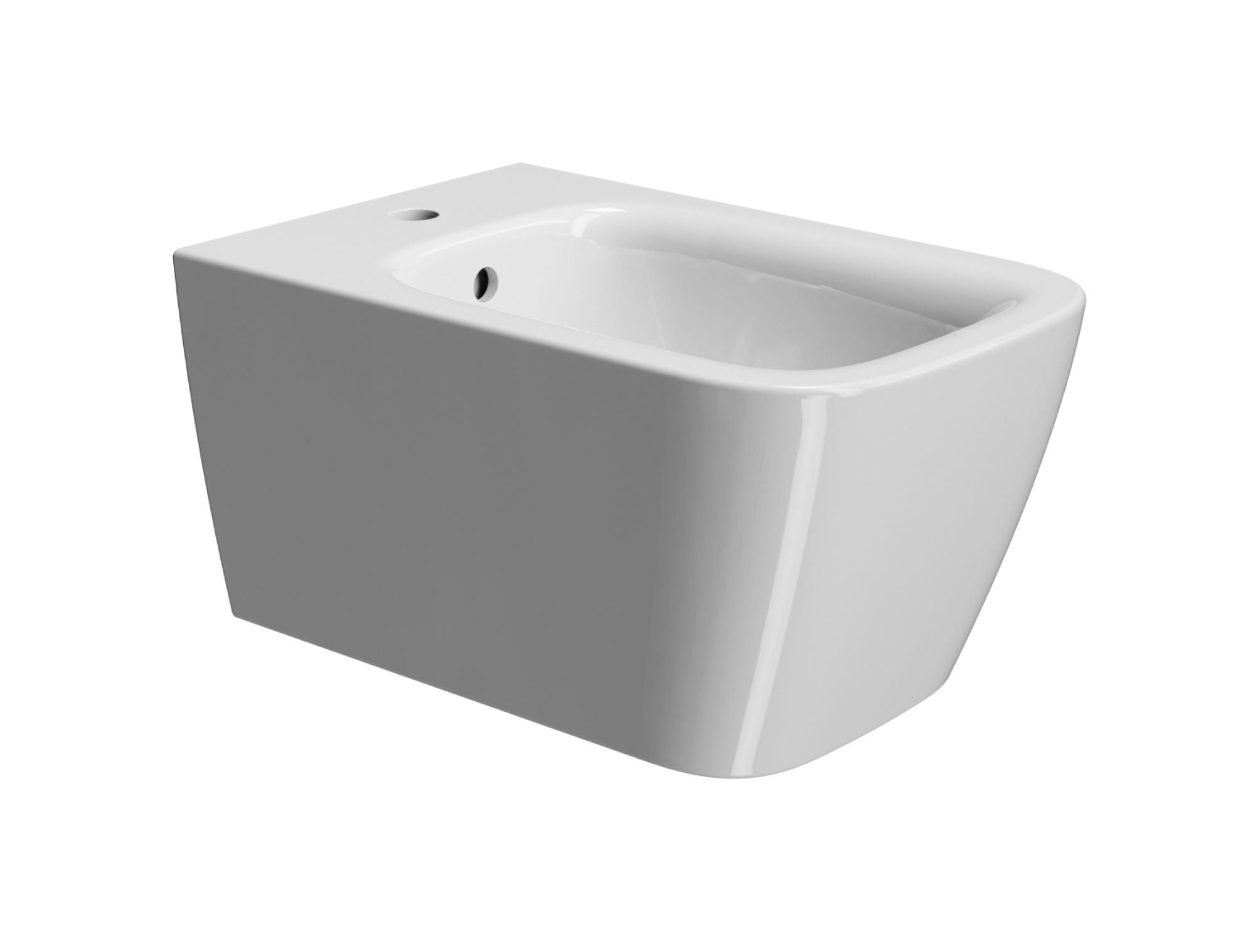 Bidet sospeso monoforo con foro troppopieno CM:55x35 e sistema di fissaggio dal basso.